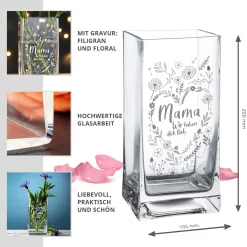 Eckige Vase - Blumenherz für Mama