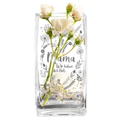 Eckige Vase - Blumenherz für Mama