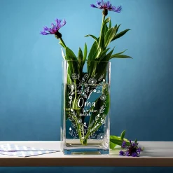 Eckige Vase - Blumenherz für Oma