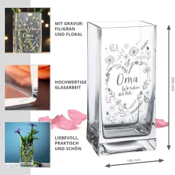 Eckige Vase - Blumenherz für Oma