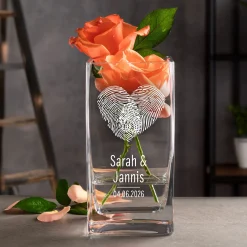 Eckige Vase mit Gravur - Fingerabdruck Herz