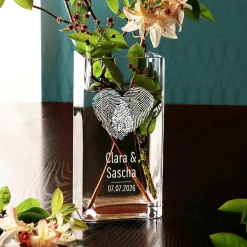 Eckige Vase mit Gravur - Fingerabdruck Herz