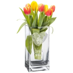 Eckige Vase mit Gravur - Fingerabdruck Herz