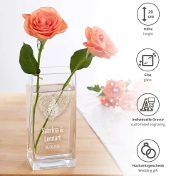 Eckige Vase mit Gravur - Fingerabdruck Herz