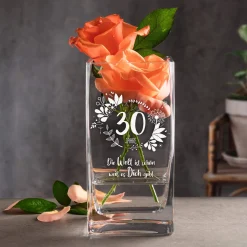 Eckige Vase mit Gravur - 30. Geburtstag