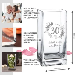Eckige Vase mit Gravur - 30. Geburtstag