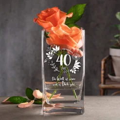 Eckige Vase mit Gravur - 40. Geburtstag