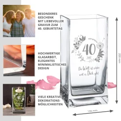 Eckige Vase mit Gravur - 40. Geburtstag
