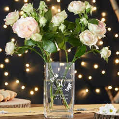 Eckige Vase mit Gravur - 50. Geburtstag
