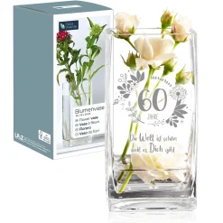Eckige Vase mit Gravur - 60. Geburtstag