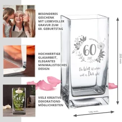 Eckige Vase mit Gravur - 60. Geburtstag