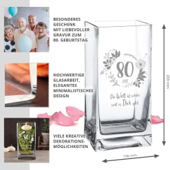 Eckige Vase mit Gravur - 80. Geburtstag
