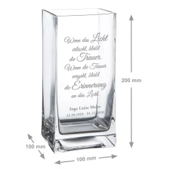 Eckige Vase mit Gravur - Trauerspruch