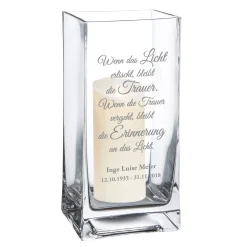 Eckige Vase mit Gravur - Trauerspruch