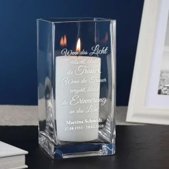 Eckige Vase mit Gravur - Trauerspruch