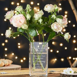 Eckige Vase mit Gravur - Trauerspruch