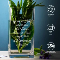 Eckige Vase mit Gravur zur Trauer