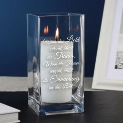 Eckige Vase mit Gravur zur Trauer