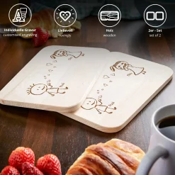 2er Set Frühstücksbrettchen mit Gravur - Liebespaar