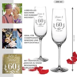2er Set Sektglas mit Gravur - Diamantene Hochzeit