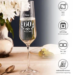 2er Set Sektglas mit Gravur - Diamantene Hochzeit