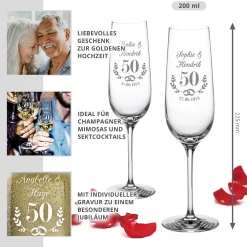 2er Set Sektglas mit Gravur - Goldene Hochzeit