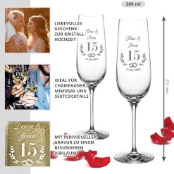 2er Set Sektglas mit Gravur - Kristallhochzeit