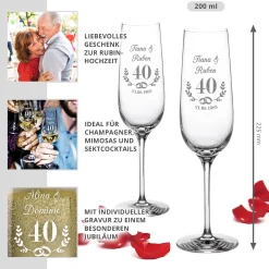 2er Set Sektglas mit Gravur - Rubinhochzeit