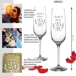 2er Set Sektglas mit Gravur - Silbernen Hochzeit