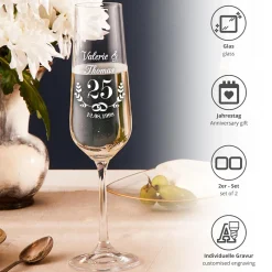 2er Set Sektglas mit Gravur - Silbernen Hochzeit