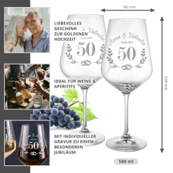2er Set Weingläser mit Gravur - Goldhochzeit