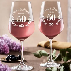 2er Set Weingläser mit Gravur - Goldhochzeit