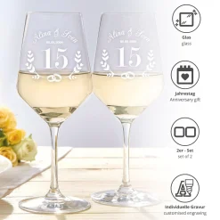 2er Set Weingläser mit Gravur - Kristallhochzeit