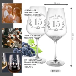 2er Set Weingläser mit Gravur - Kristallhochzeit