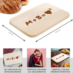 Frühstücksbrettchen mit Gravur - Herz zum Quadrat