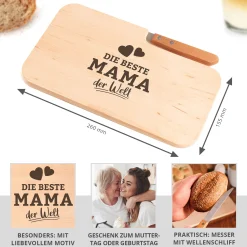 Frühstücksbrett mit Messer - Beste Mama