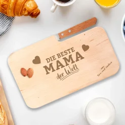 Frühstücksbrett mit Messer für Beste Mama - Name