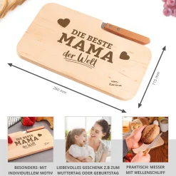 Frühstücksbrett mit Messer für Beste Mama - Name
