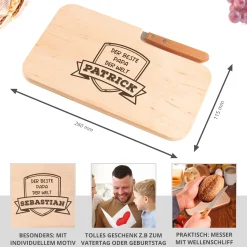 Frühstücksbrett mit Messer für Besten Papa - Name