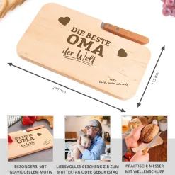 Frühstücksbrett mit Messer für Beste Oma - Name