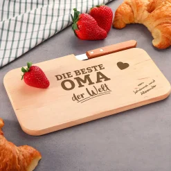 Frühstücksbrett mit Messer für Beste Oma - Name