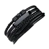 Geflochtenes Lederarmband mit Beads Schwarz - Herren Armband