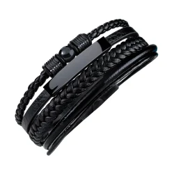 Geflochtenes Lederarmband mit Beads Schwarz - Herren Armband