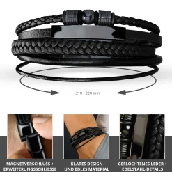 Geflochtenes Lederarmband mit Beads Schwarz - Herren Armband