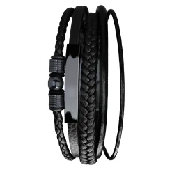 Geflochtenes Lederarmband mit Beads Schwarz - Herren Armband