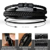 Geflochtenes Lederarmband mit Beads Schwarz - mit Gravur