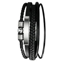 Geflochtenes Lederarmband mit Beads Silber - Herren Armband