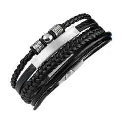 Geflochtenes Lederarmband mit Beads Silber - Herren Armband
