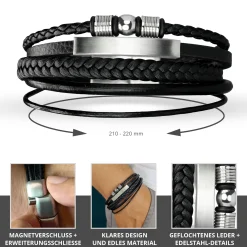 Geflochtenes Lederarmband mit Beads Silber - Herren Armband