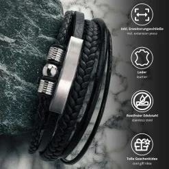 Geflochtenes Lederarmband mit Beads Silber - Herren Armband